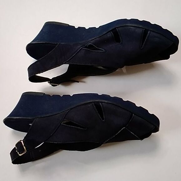 Vintage Handmade Navy Blue Suede Women shoes Size 7 - Picture 9 of 13